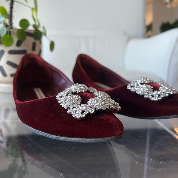 MANOLO BLAHNIK HANGISI FLAT IN BURGUNDY VELVET - Picture 6 of 10